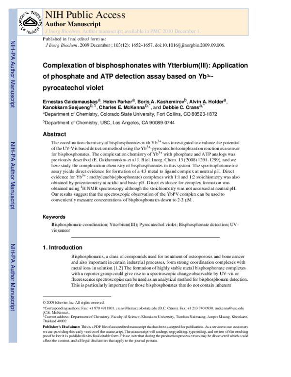 (PDF) Complexation of bisphosphonates with ytterbium(III): Application ...