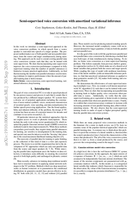 (PDF) Semi-Supervised Voice Conversion with Amortized Variational Inference