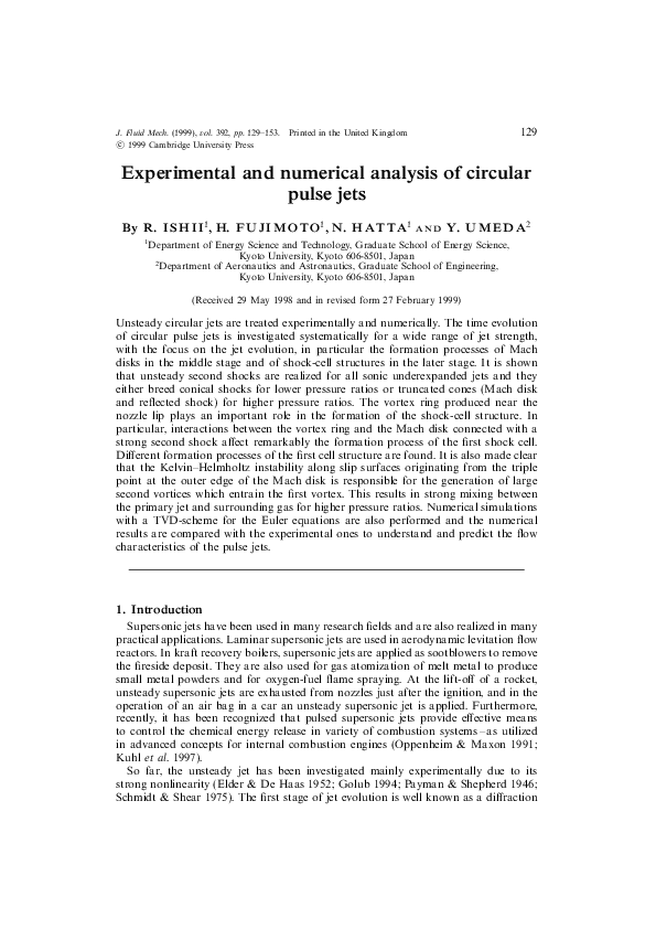 (PDF) Experimental and numerical analysis of circular pulse jets