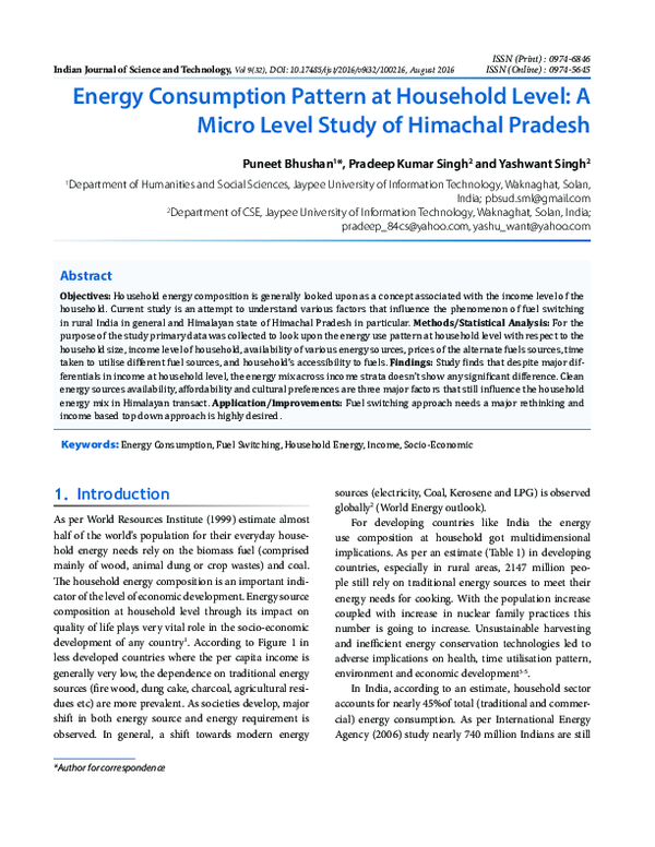 (PDF) Energy Consumption Pattern at Household Level: A Micro Level ...