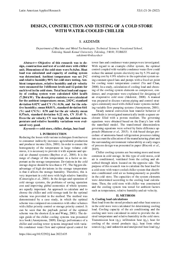 (PDF) Design, Construction and Testing of a Cold Store with Water ...