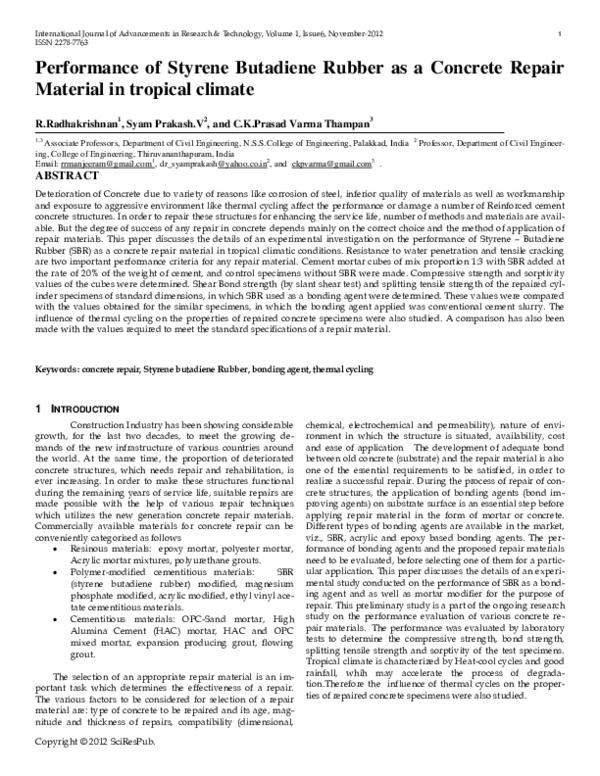 (PDF) Performance of Styrene Butadiene Rubber as a Concrete Repair ...