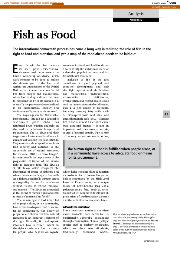 (PDF) Nutrition: fish as food