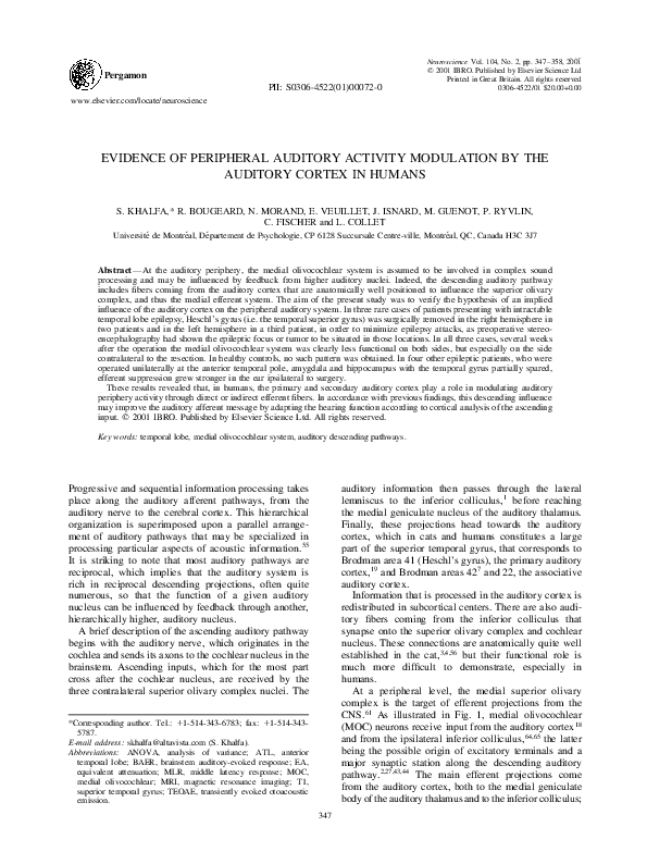 (PDF) Evidence of peripheral auditory activity modulation by the ...
