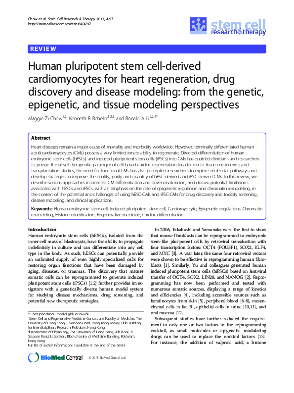 (PDF) Human pluripotent stem cell-derived cardiomyocytes for heart ...