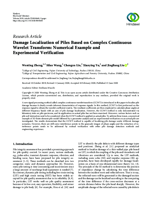 (PDF) Damage Localization of Piles Based on Complex Continuous Wavelet ...