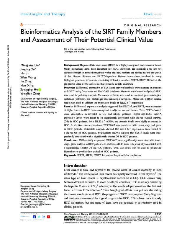 (PDF) Bioinformatics Analysis of the SIRT Family Members and Assessment ...