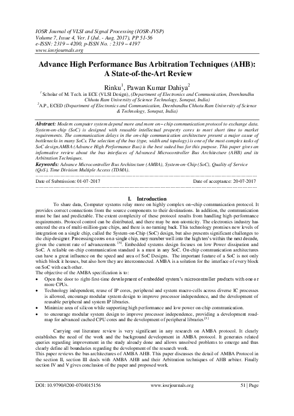 (PDF) Advance High Performance Bus Arbitration Techniques (AHB): A ...