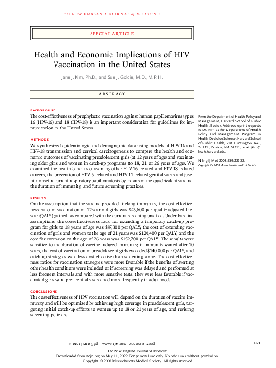 (PDF) Health and Economic Implications of HPV Vaccination in the United ...