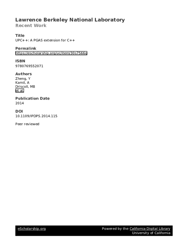 (PDF) UPC++: A PGAS Extension for C++
