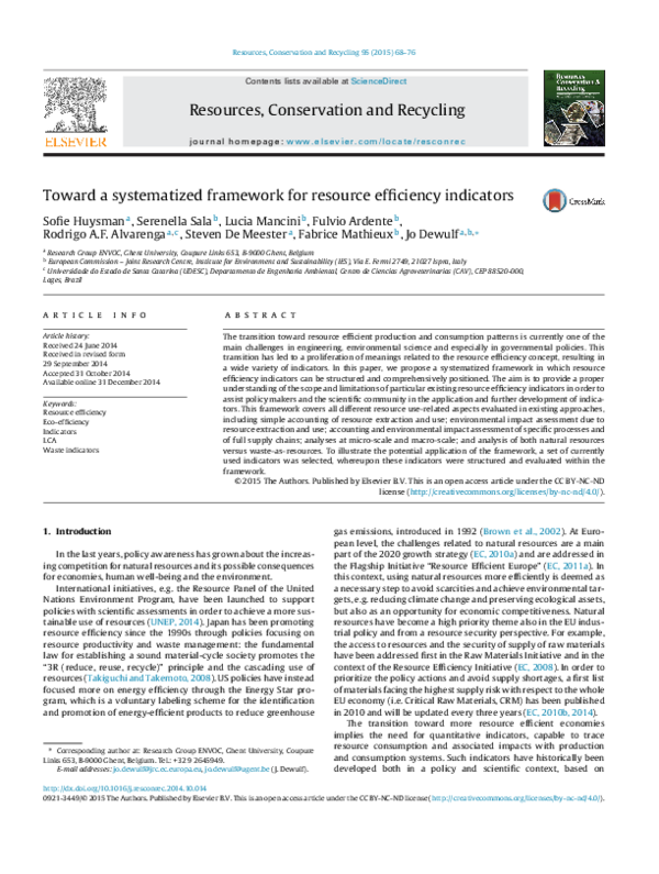 (PDF) Toward a systematized framework for resource efficiency indicators