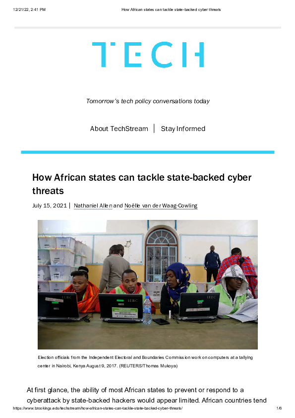 (PDF) How African states can tackle state-backed cyber threats