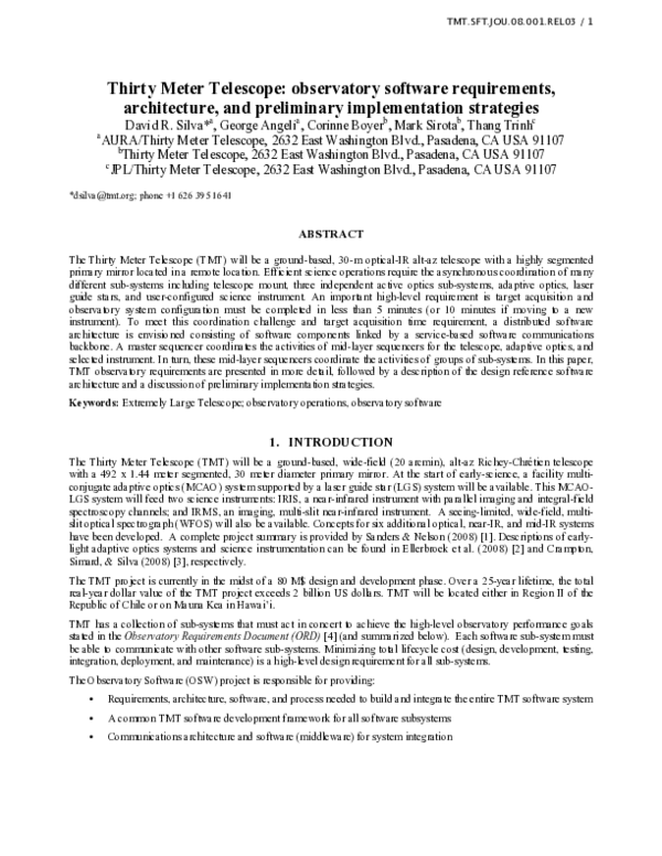 (PDF) Thirty Meter Telescope: observatory software requirements ...
