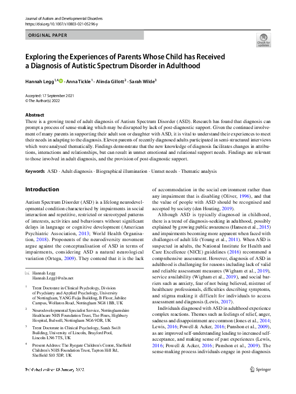 (PDF) Exploring the Experiences of Parents Whose Child has Received a ...