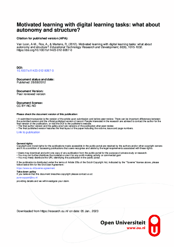 (PDF) Motivated Learning: Autonomy vs Structure