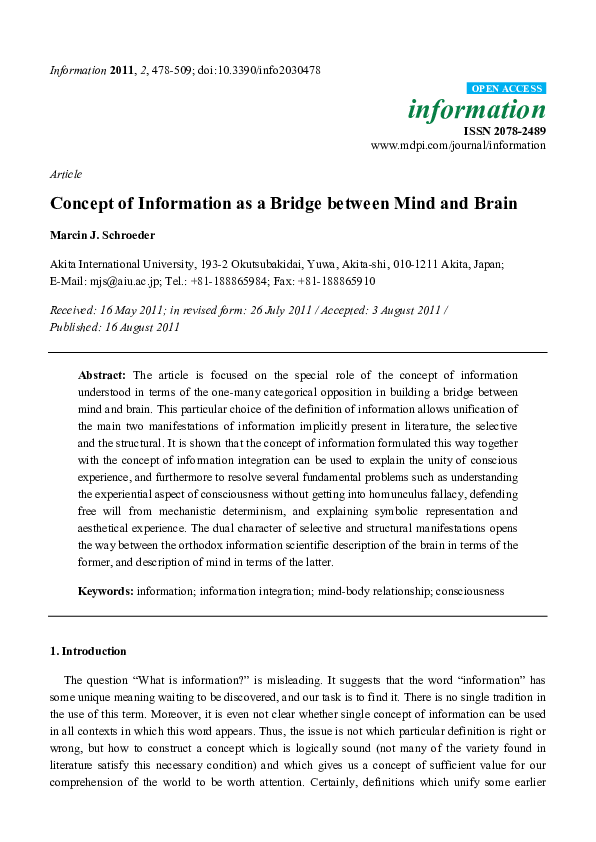 (PDF) Concept of Information as a Bridge between Mind and Brain