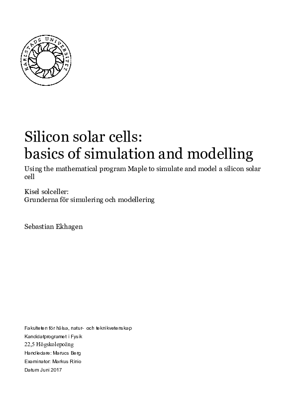 (PDF) Silicon solar cells: basics of simulation and modelling : Using ...