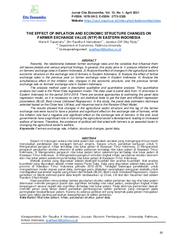 (PDF) The Effect of Inflation and Economic Structure Changes on Farmer ...