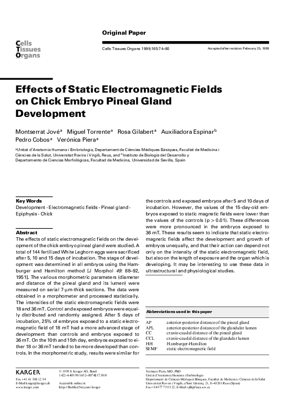 (PDF) Effects of Static Electromagnetic Fields on Chick Embryo Pineal ...