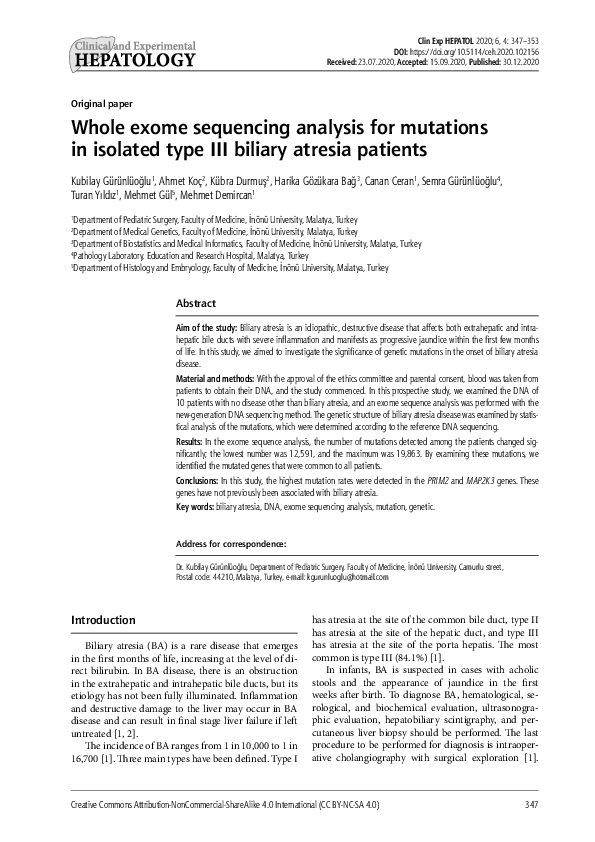 (PDF) Whole exome sequencing analysis for mutations in isolated type ...