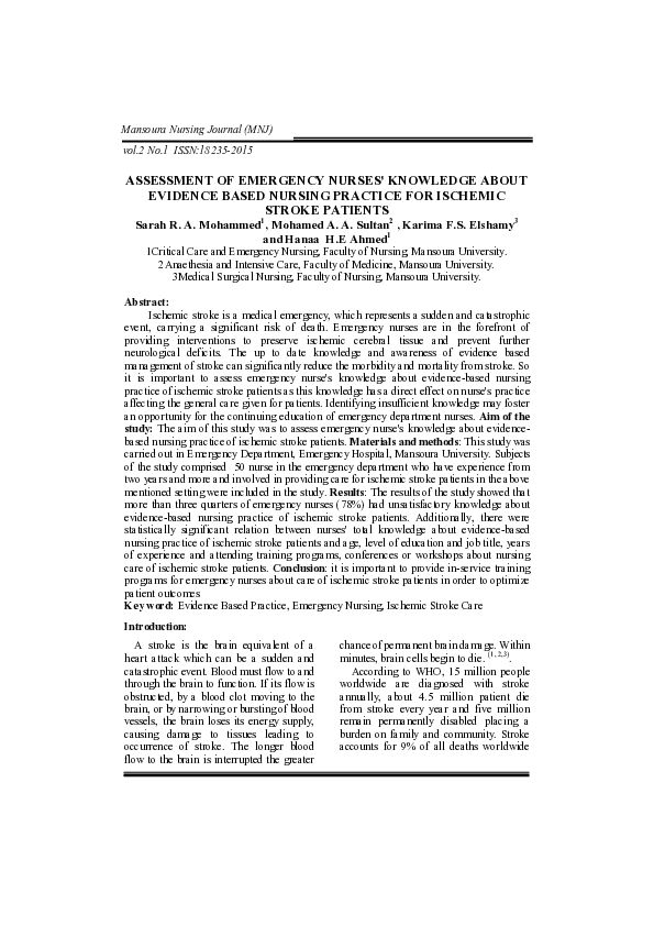 (PDF) Assessment of Emergency Nurses' Knowledge About Evidence Based ...