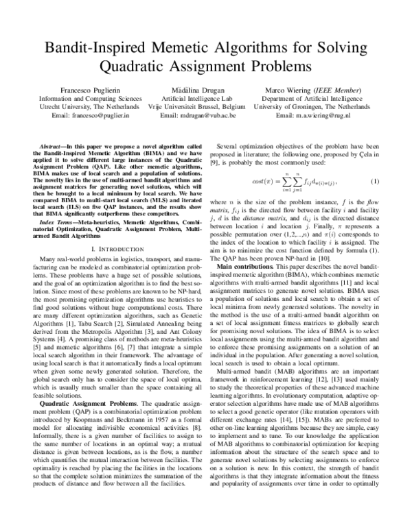 (PDF) Bandit-Inspired Memetic Algorithms for solving Quadratic ...