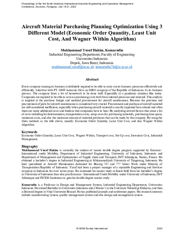 (PDF) Aircraft Material Purchasing Planning Optimization Using 3 ...