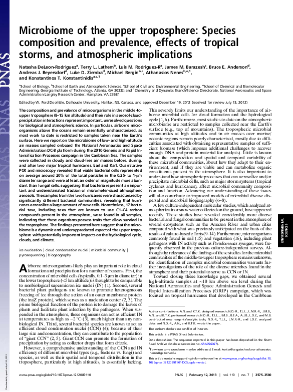 (PDF) Microbiome of the upper troposphere: Species composition and ...