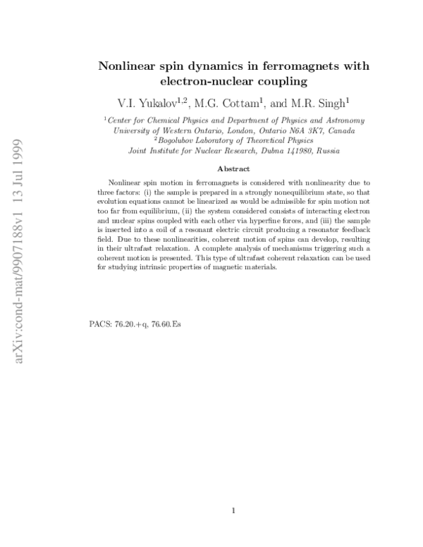 (PDF) Nonlinear spin dynamics in ferromagnets with electron-nuclear ...