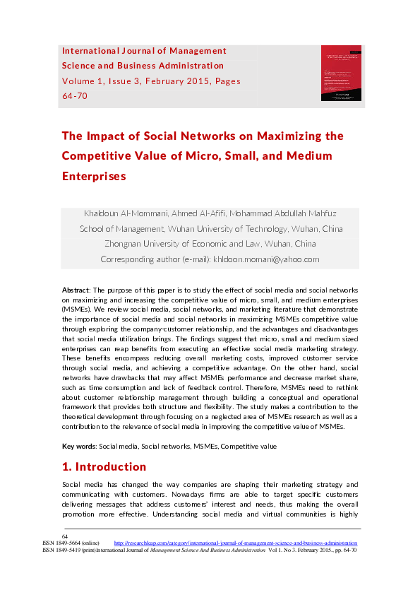 (PDF) The Impact of Social Networks on Maximizing the Competitive Value ...