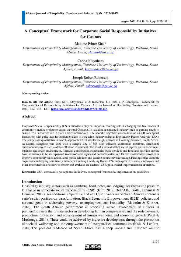 (PDF) A Conceptual Framework for Corporate Social Responsibility ...
