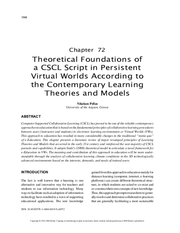 (PDF) Theoretical Foundations of a CSCL Script in Persistent Virtual ...