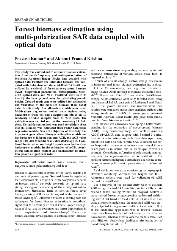 (PDF) Forest Biomass Estimation using Multi-Polarization SAR Data ...