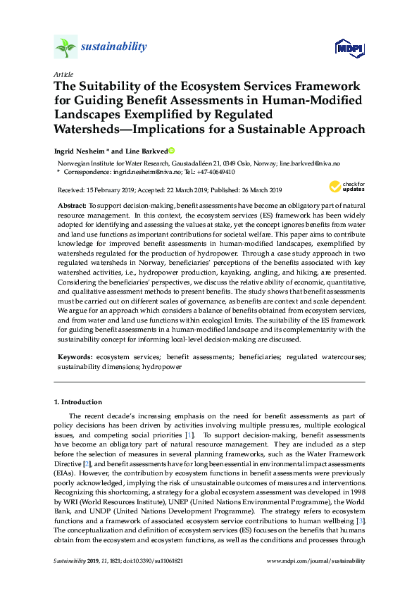 (PDF) The Suitability of the Ecosystem Services Framework for Guiding ...