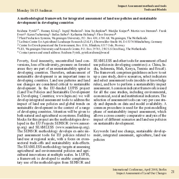 (PDF) A methodological framework for integrated assessment of land use ...