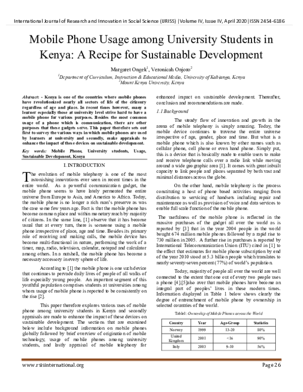 (PDF) Mobile Phone Usage among University Students in Kenya: A Recipe ...