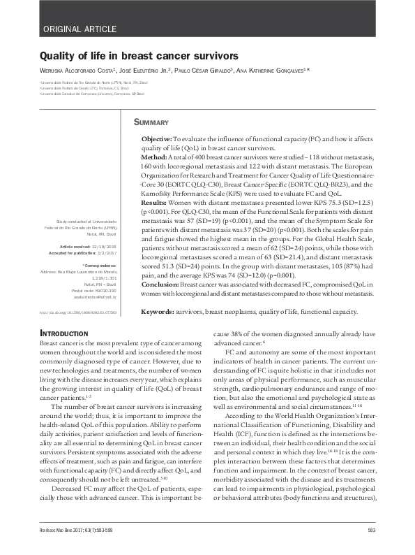 (PDF) Quality of Life of Breast Cancer Survivors