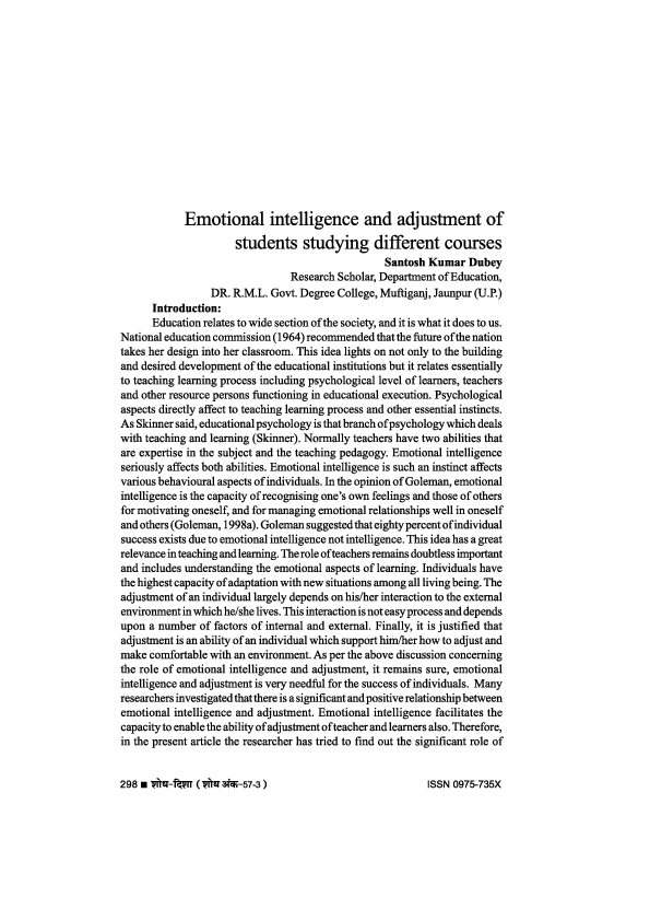 (PDF) Emotional intelligence and adjustment of students studying ...