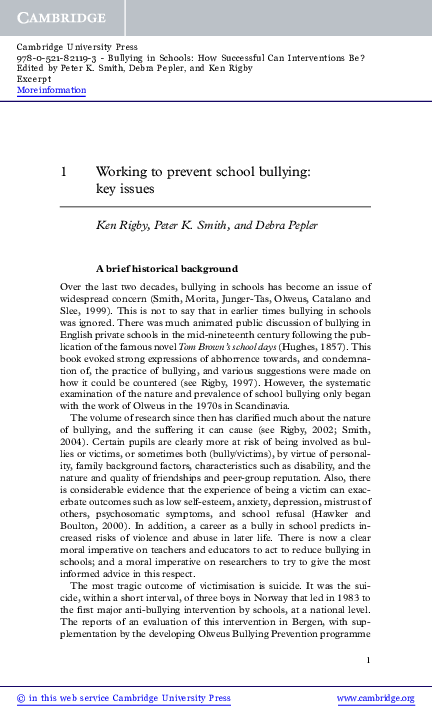 (PDF) Working to prevent school bullying: key issues