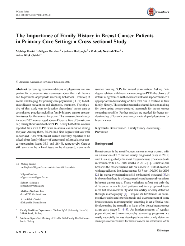(PDF) The Importance of Family History in Breast Cancer Patients in ...