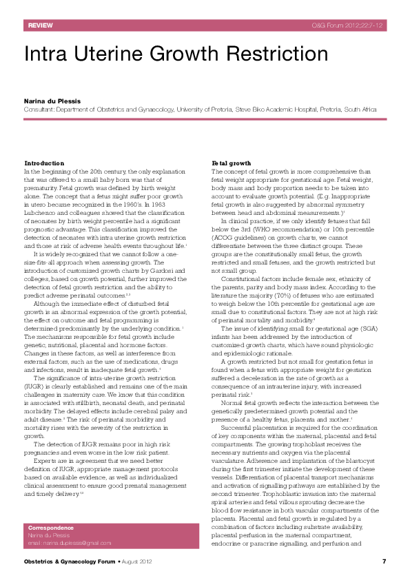 (PDF) Intrauterine Growth Restriction