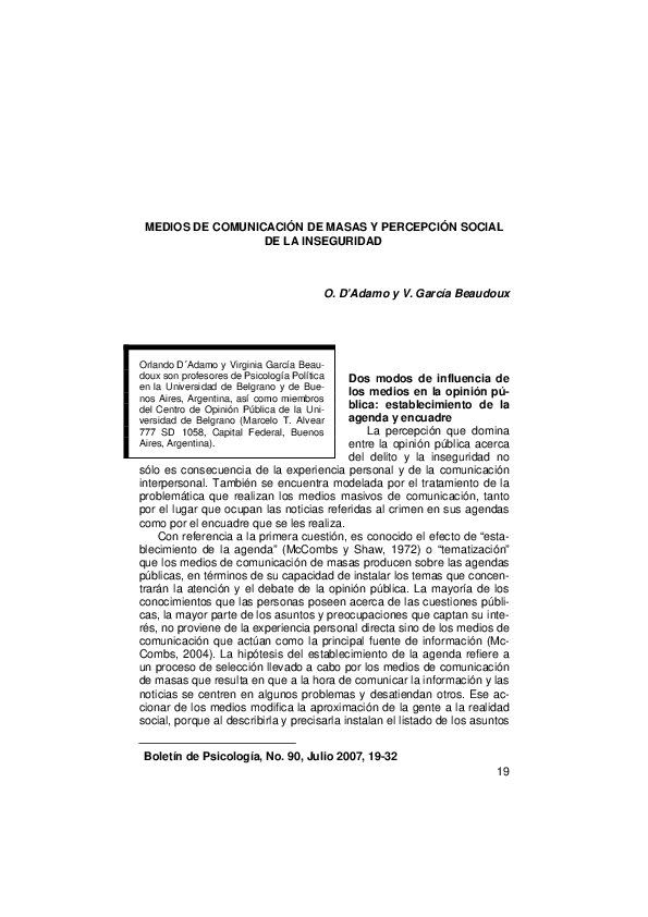 (PDF) Medios de comunicación de masas y percepción social de la inseguridad