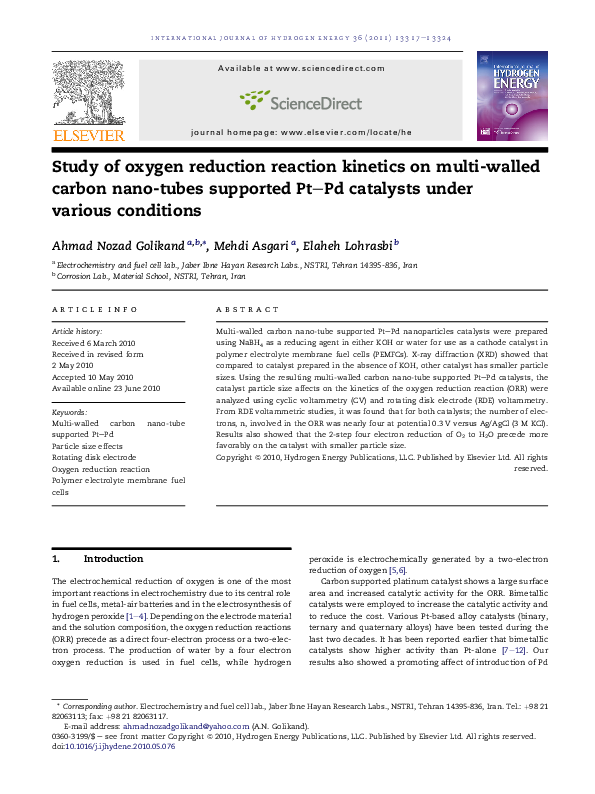 (PDF) Study of oxygen reduction reaction kinetics on multi-walled ...