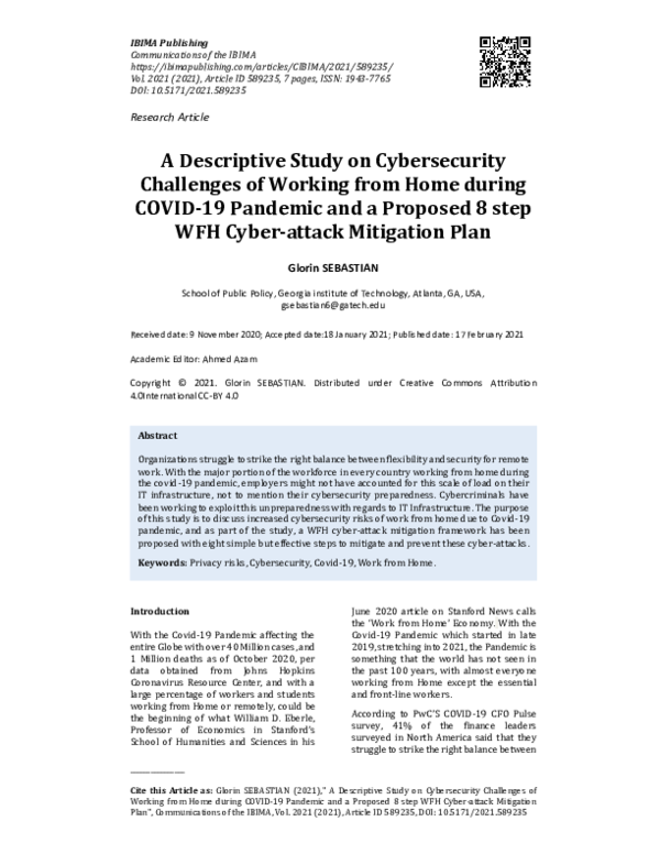 (PDF) A Descriptive Study on Cybersecurity Challenges of Working from ...