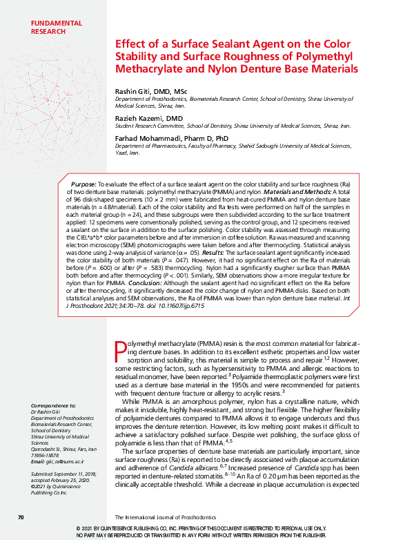 (PDF) Effect of a Surface Sealant Agent on the Color Stability and ...