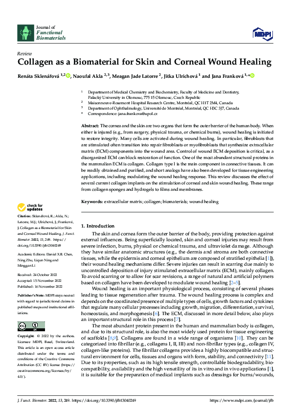 (PDF) Collagen as a Biomaterial for Skin and Corneal Wound Healing