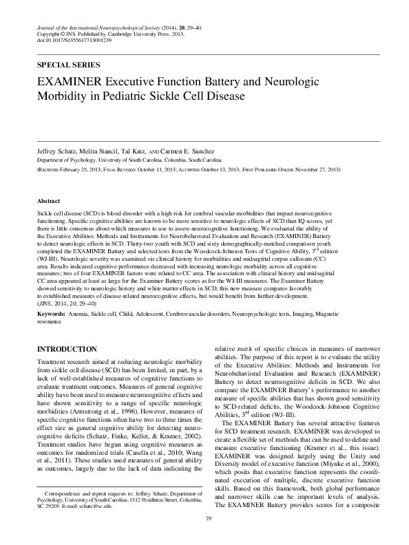 (PDF) EXAMINER Executive Function Battery and Neurologic Morbidity in ...