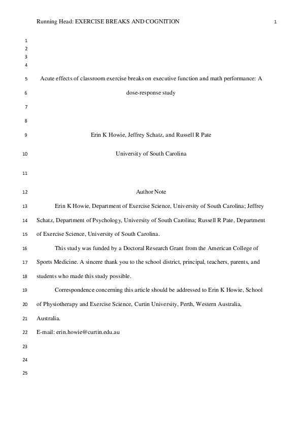 (PDF) Acute Effects of Classroom Exercise Breaks on Executive Function ...