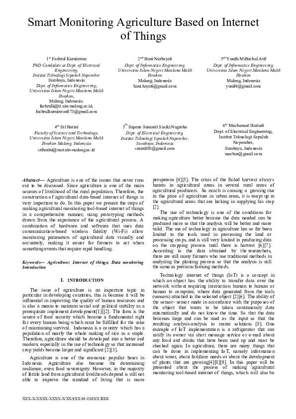(PDF) Smart Monitoring Agriculture Based on Internet of Things