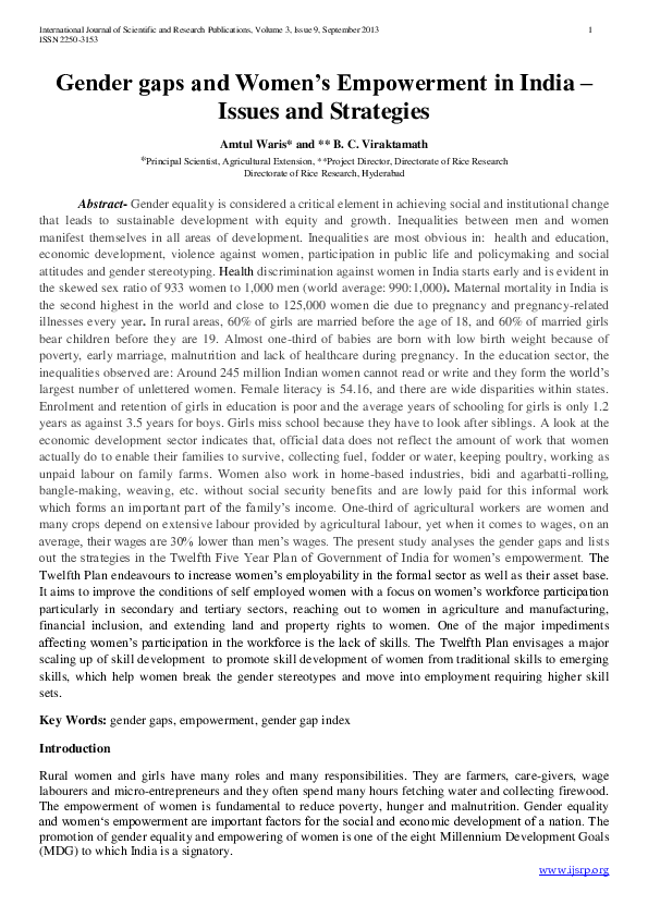 (PDF) Gender gaps and Women's Empowerment in India - Issues and Strategies
